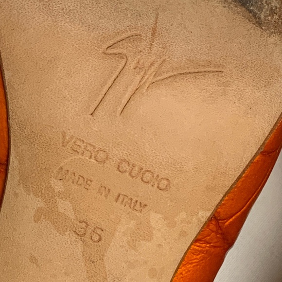 Giuseppe Zanotti Orange and Tan Croc-Embossed Heels Sz 36/6. Price Firm. - Picture 11 of 11